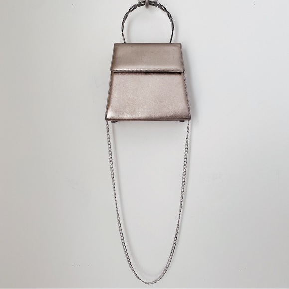 Salvatore Ferragamo Gold Pewter Silver Crystal Gancini Top Handle Crossbody Bag - Picture 4 of 15